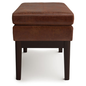 English Elm Carlson Small Ottoman Bench In Distressed Saddle Brown - Stylish Mid-Century Design For Any Room B136P159237