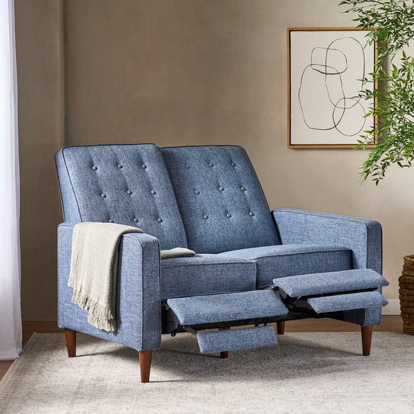 English Elm Christopher Knight Home® - DOUBLE Recliner Fabric Sofa with Plush Cushions and Space-Saving Design for Living Rooms, 49"L Dark Blue 72478.00FDBLU
