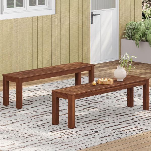 English Elm Christopher Knight Home® - MANILA Acacia 61.75" Outdoor Bench Set of 2 – Rustic Dark Brown Patio Seating, 600 lb Capacity, Durable 60079.00