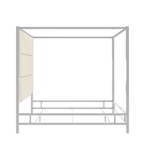 Homelegance By Top-Line Marcel Chrome Finish Metal Canopy Bed with Linen Panel Headboard Chrome Metal