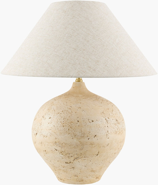 Surya Pomarico Cement Body Table Lamp with Linen Shade for Bedroom or Living Room PMR-001