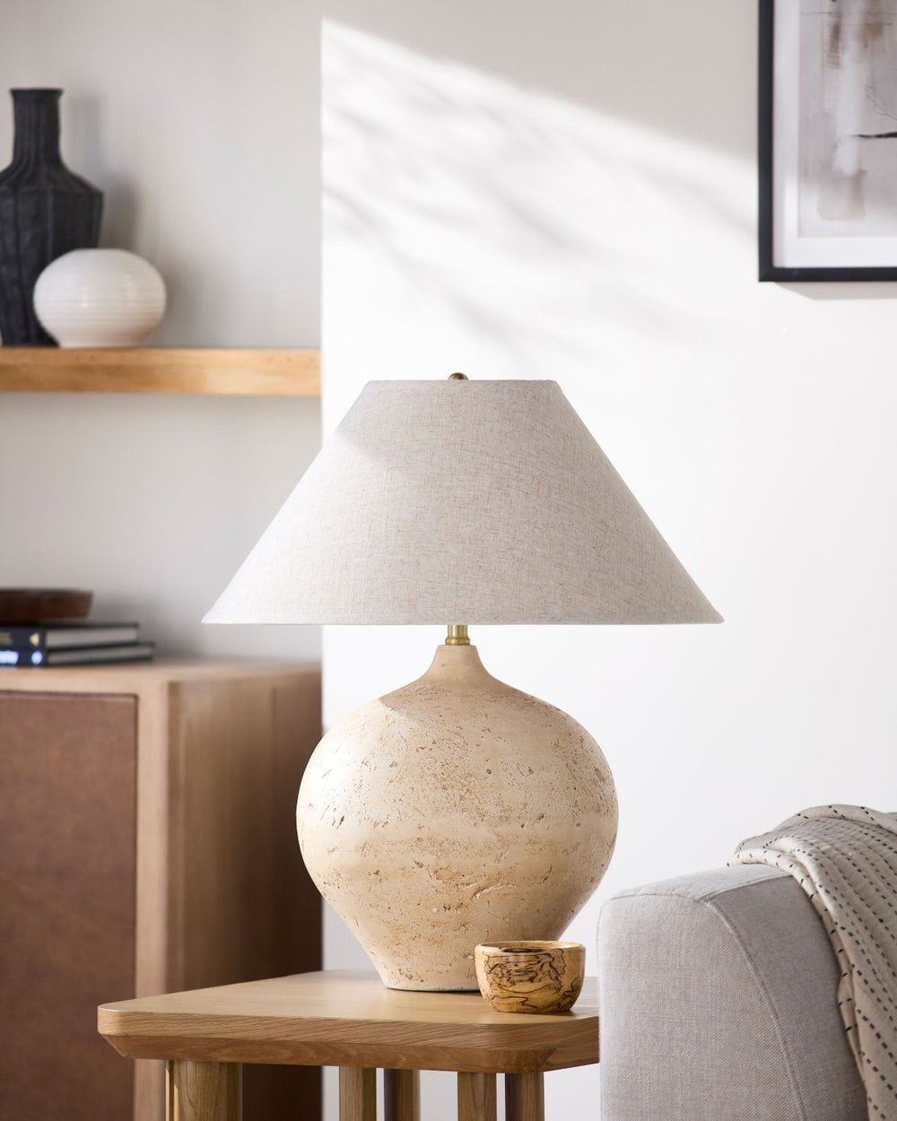 Surya Pomarico Cement Body Table Lamp with Linen Shade for Bedroom or Living Room PMR-001