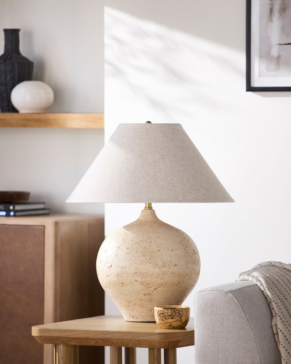 Surya Pomarico Cement Body Table Lamp with Linen Shade for Bedroom or Living Room PMR-001