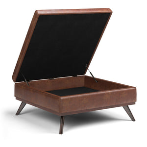 English Elm Owen Xl Square Storage Ottoman - Mid-Century Modern Design In Distressed Saddle Brown Faux Leather B136P159203-GIGA