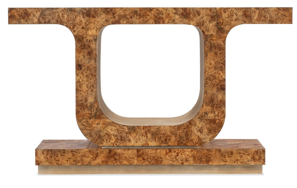 Hooker Furniture Melange Mappa Burl Console Table With Gold Leaf Accents And Sculptural Plinth For Elegant Entryway Decor 628-85692-80