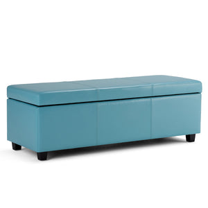 English Elm Avalon Storage Ottoman Bench - Soft Blue Vegan Leather With Hidden Storage & Versatile Seating Solutions B136P158635