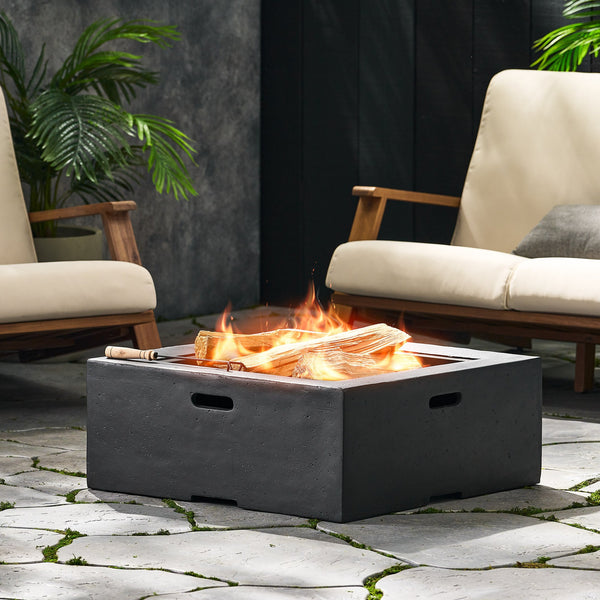 English Elm Outdoor Square Mgo Concrete Wood Burning Fire Pit with Spark Screen for Patio Gatherings 72476.00