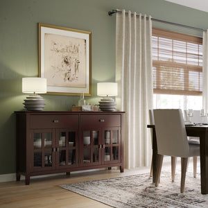 English Elm Artisan Solid Wood 4-Door Sideboard Buffet In Rich Russet Brown – Timeless Craftsmanship & Storage Solution B136P158430