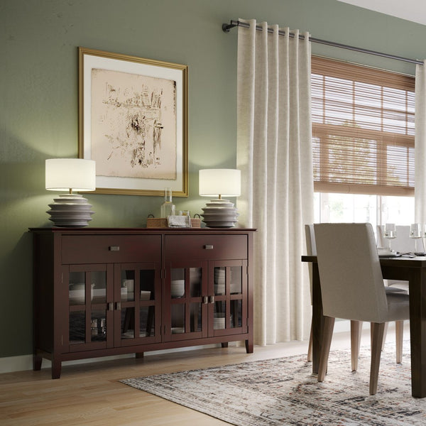 English Elm Artisan Solid Wood 4-Door Sideboard Buffet In Rich Russet Brown – Timeless Craftsmanship & Storage Solution B136P158430