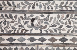 English Elm Steve Silver - Fowler Hand-Carved Accent Cabinet in Pearl Silver and Lilac Gray Bone Inlay, 28"L x 21.25"W x 16"H B081P157253