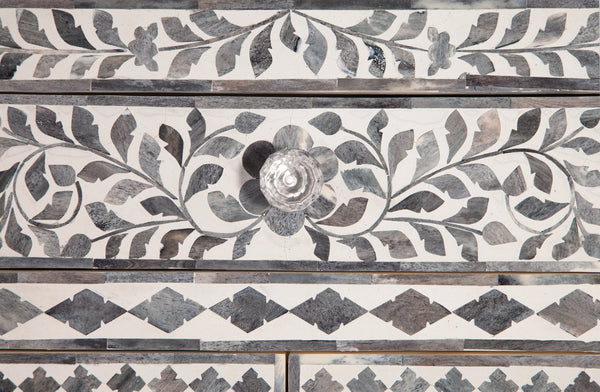 English Elm Steve Silver - Fowler Hand-Carved Accent Cabinet in Pearl Silver and Lilac Gray Bone Inlay, 28"L x 21.25"W x 16"H B081P157253