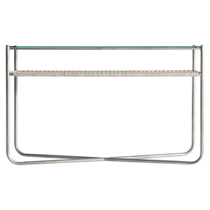 Bernhardt Bernhardt Modern Kendo Console Table With Tempered Glass Top, Woven Abaca Shelf, Graphite Frame 328910