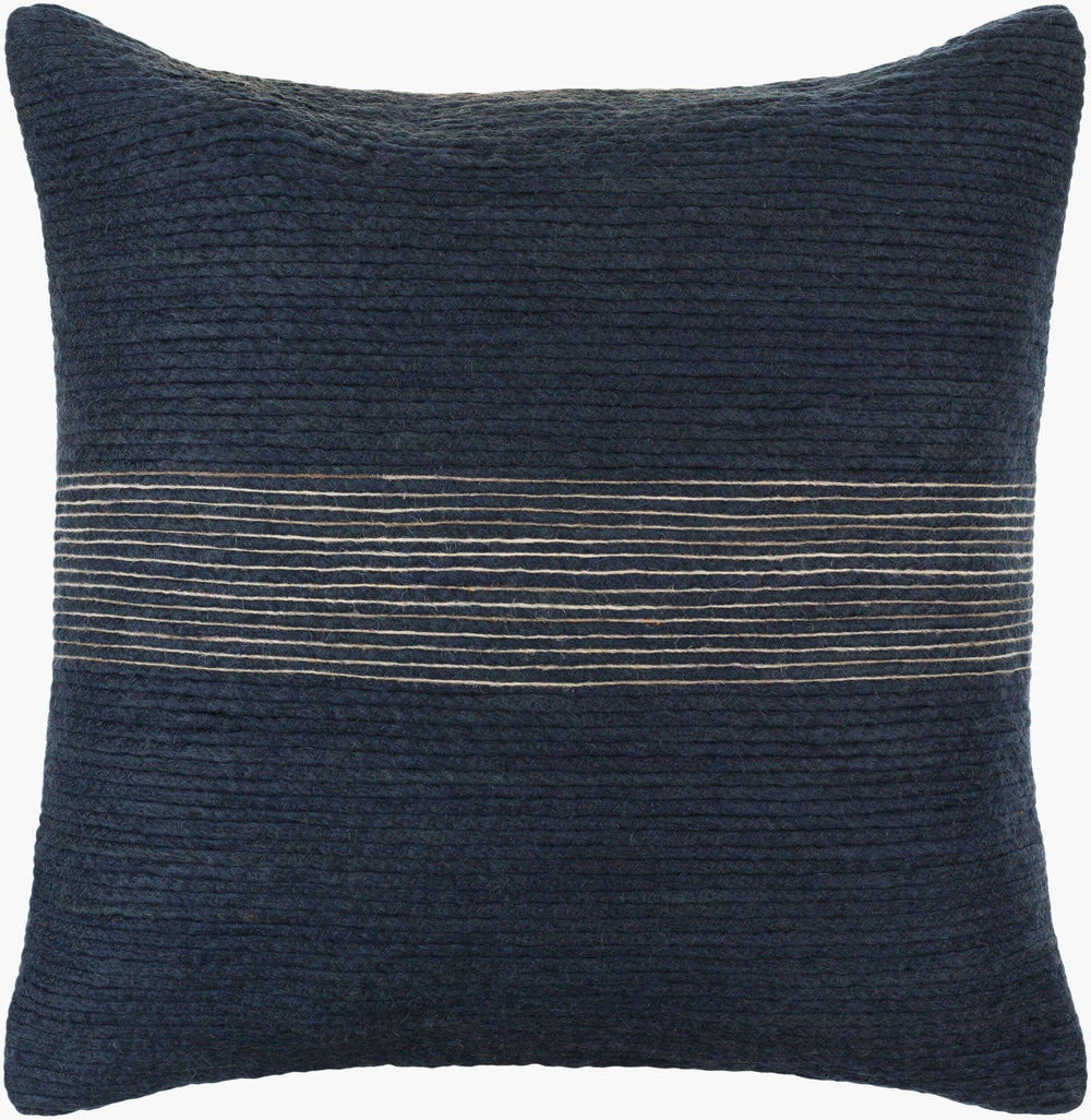 Surya Penny 18" Accent Pillow - Cozy Wool-cotton Blend With Intricate Circle Design For Cottage Homes Midnight Blue Wool,Cotton Pne001-1818d