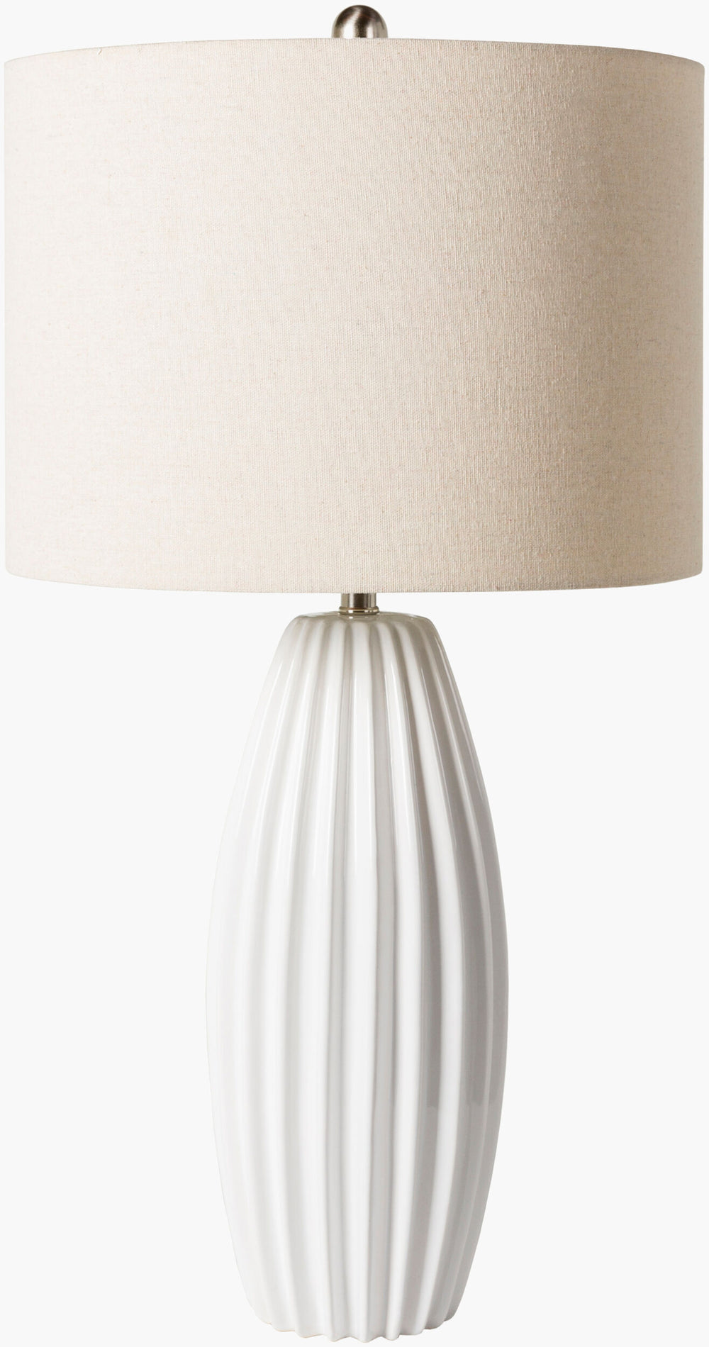 Surya Pangong 26" Traditional Ceramic Accent Table Lamp With Beige Linen Shade For Timeless Home Style Body, White,Shade (Outside), Beige,Shade (Inside), White,Finial, Metallic ,Nickel,Harp, Metallic ,Nickel,Cord, Translucent Ceramic,Linen,Polyester,Iron Png-001
