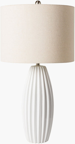 Surya Pangong 26" Traditional Ceramic Accent Table Lamp With Beige Linen Shade For Timeless Home Style Body, White,Shade (Outside), Beige,Shade (Inside), White,Finial, Metallic ,Nickel,Harp, Metallic ,Nickel,Cord, Translucent Ceramic,Linen,Polyester,Iron Png-001
