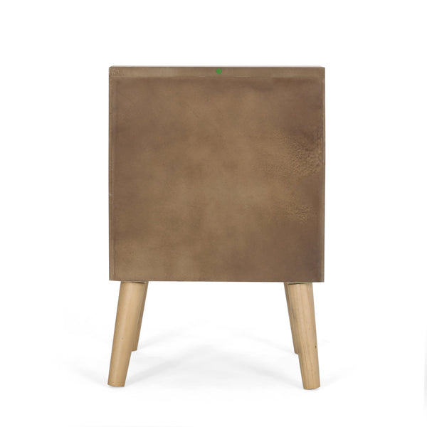 English Elm Christopher Knight Home® - END TABLE Natural & White Engineered Wood with Rattan Accents, Built-In Hutch & Tempered Glass Storage Side Table (24.25"H) 71101.00