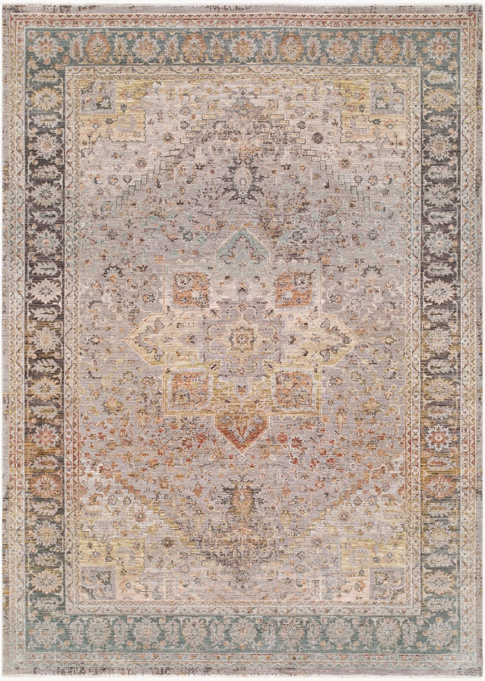 Surya Panorama Viscose Blend Area Rug with Traditional Motifs Fringe Border Living Room 7'10" x 10' Rectangle PNM2306-71010