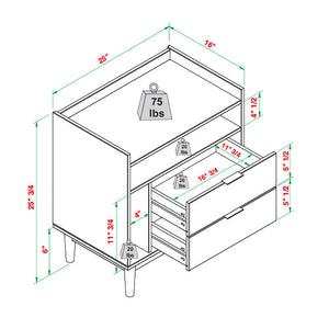 Lee Mid-Century Modern 25" Solid Pine 2-Drawer Nightstand - Stylish Storage for Any Room!