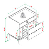 Lee Mid-century Modern Contemporary 25" Solid Wood 2-Drawer Night Stand with Gallery