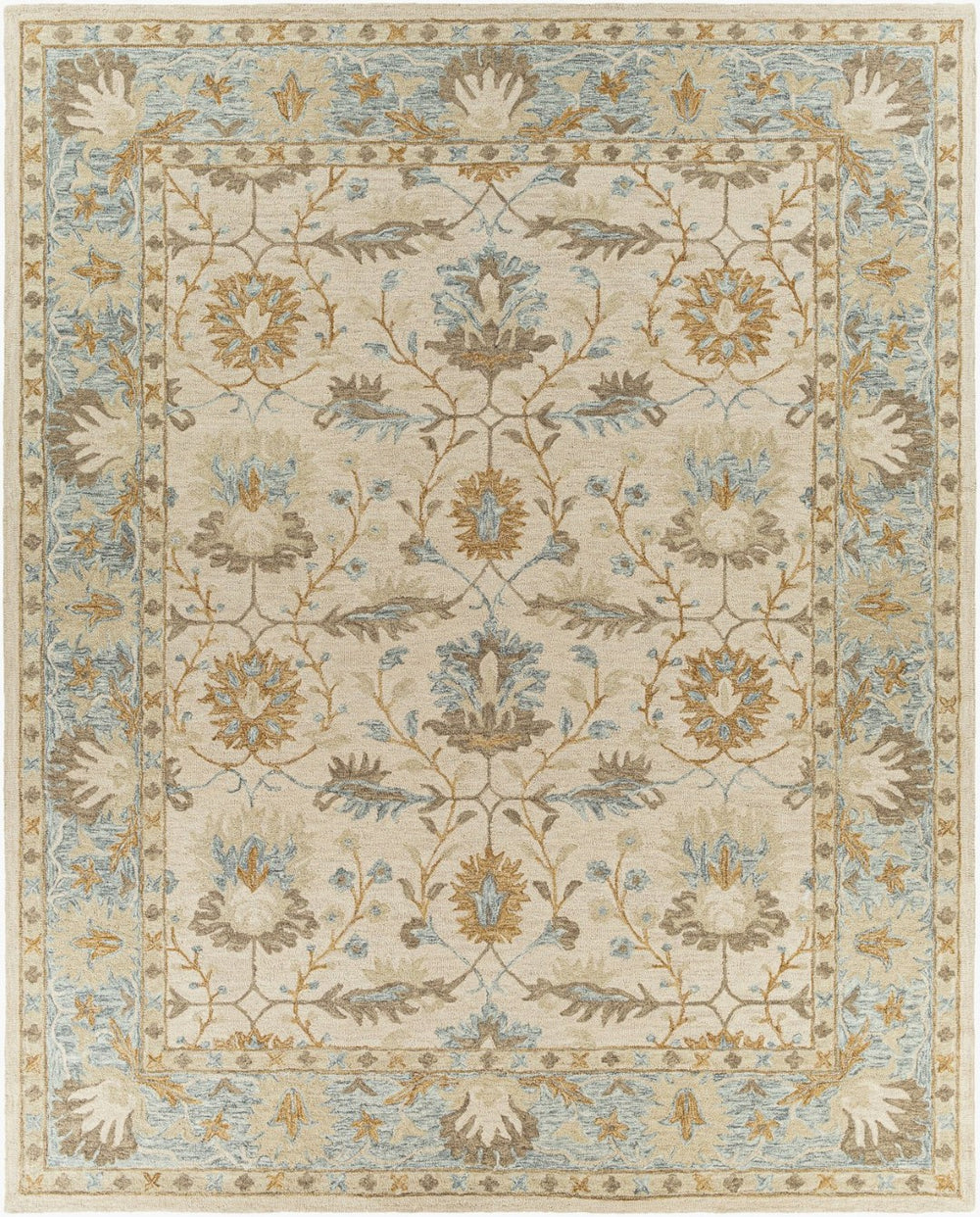 Livabliss Panipat Hand Tufted Wool Area Rug Traditional Pattern for Entryway or Accent Layering Pale Blue, Char 8' x 10' PNP2308-810