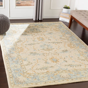 Livabliss Panipat Hand Tufted Wool Area Rug Traditional Pattern for Entryway or Accent Layering Pale Blue, Char 2' x 3' PNP2308-23