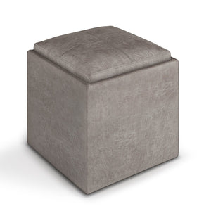 English Elm Rockwood - Stylish Multi-Functional Cube Storage Ottoman With Flip-Over Tray In Grey Taupe B136P159100-GIGA