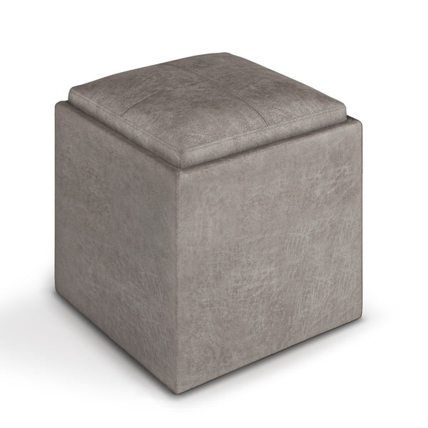 English Elm Rockwood - Stylish Multi-Functional Cube Storage Ottoman With Flip-Over Tray In Grey Taupe B136P159100-GIGA
