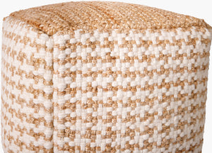 Surya Palna Cozy 18" Pouf - Handcrafted Jute & Wool Ottoman For Extra Seating, Easy Care, Stylish Decor Beige Jute,Wool,Cotton,Polybeads Pnpf001-181818