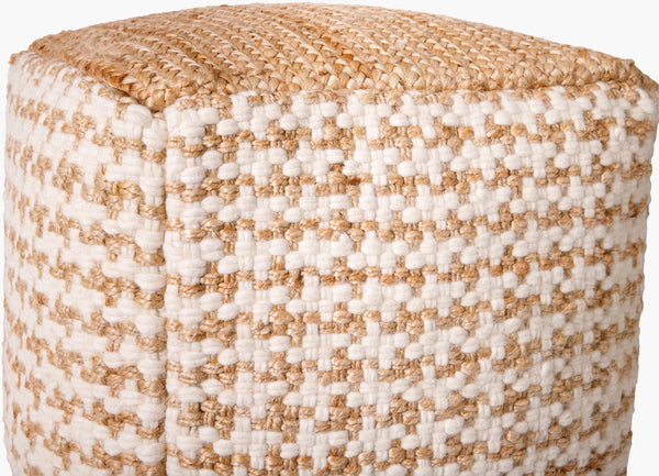 Surya Palna Cozy 18" Pouf - Handcrafted Jute & Wool Ottoman For Extra Seating, Easy Care, Stylish Decor Beige Jute,Wool,Cotton,Polybeads Pnpf001-181818