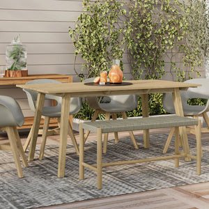 English Elm Dahlia Outdoor Indoor Bench - Handcrafted Acacia Wood With Weather-Resistant Natural Taupe Rope B136P159358