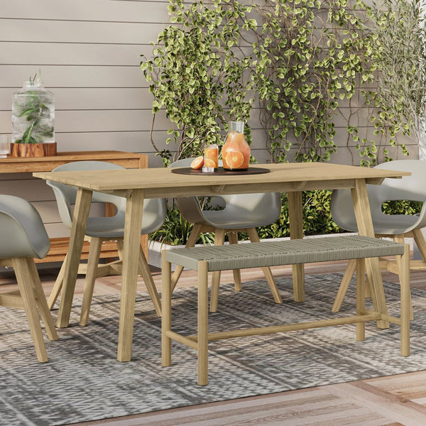 English Elm Dahlia Outdoor Indoor Bench - Handcrafted Acacia Wood With Weather-Resistant Natural Taupe Rope B136P159358