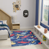 Nourison Imagination IMA06 Machine Made Machine Printed Borderless Design Indoor Only Kids  Rug Navy Multicolor, Navy Multicolor Pile, 100% Polyester 841491134221