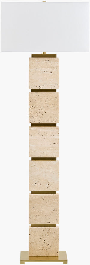 Surya Ponta 60" Accent Floor Lamp - Sophisticated Traditional Design With Warm Linen Shade For Ambiance Body, Yellow,Shade, White,Finial, Metallic ,Brass,Harp, Metallic ,Gold,Cord, Translucent Travertine,Linen,Linen,Linen,Plastic,Iron Pnt-001