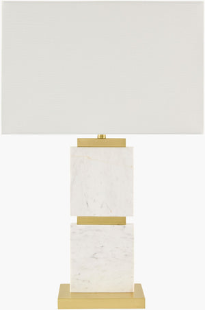 Surya Ponta Arts and Crafts Marble Body Table Lamp with Linen Shade for Living Rooms PNT-005