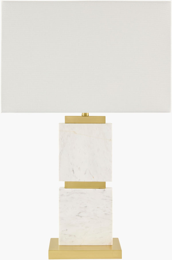 Surya Ponta Arts and Crafts Marble Body Table Lamp with Linen Shade for Living Rooms PNT-005