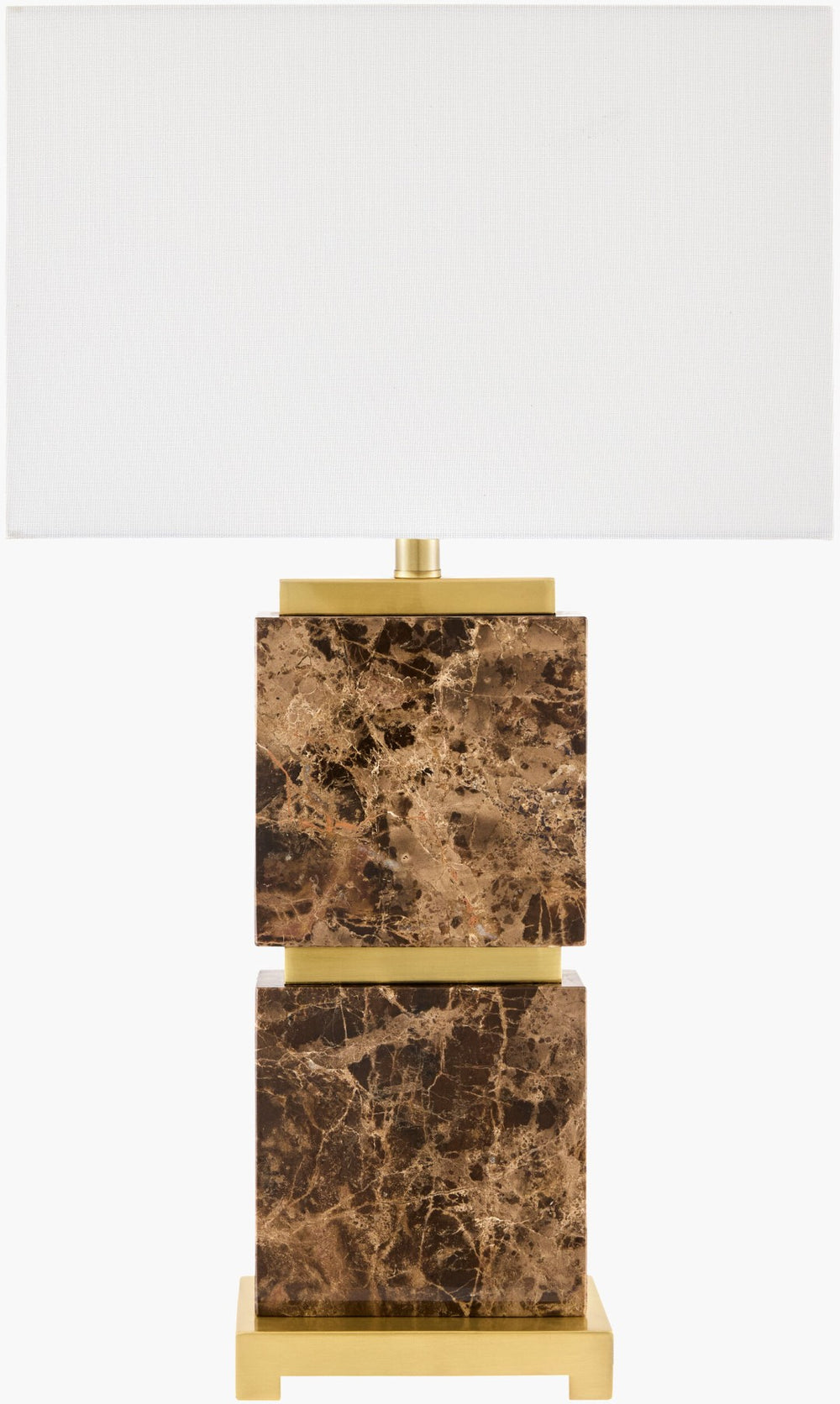 Surya Ponta Travertine Stone Table Lamp with Linen Shade for Bedroom or Study Decor PNT-006