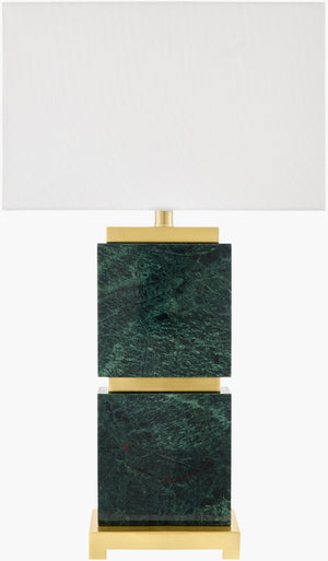 Surya Ponta Travertine Stone Table Lamp with Linen Shade for Living Room or Bedroom PNT-007