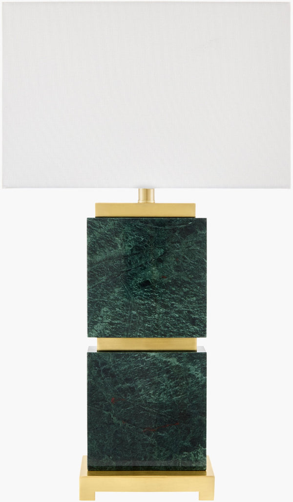 Surya Ponta Travertine Stone Table Lamp with Linen Shade for Living Room or Bedroom PNT-007