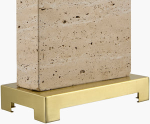 Surya Ponta 30" Elegant Table Lamp With Travertine Body & Linen Shade - Perfect For Any Home Decor! Body, Wheat,Base, Metallic ,Brass,Shade, White,Finial, Metallic ,Brass,Harp, Metallic ,Gold,Cord, Translucent Travertine,Iron,Linen,Linen,Linen,Plastic,Iron Pnt-002