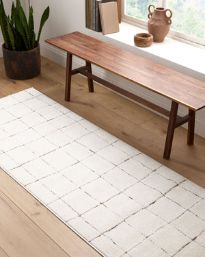 Livabliss Cascade Machine Woven Polyester Area Rug High-low Grid Texture for Living Rooms Ivory, Brown 2'7" x 12' PNWCS2300-2712
