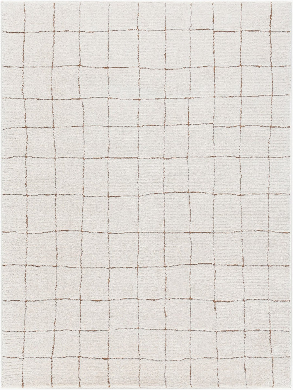 Livabliss Cascade Machine Woven Polyester Area Rug High-low Grid Texture for Living Rooms Ivory, Brown 2'7" x 12' PNWCS2300-2712