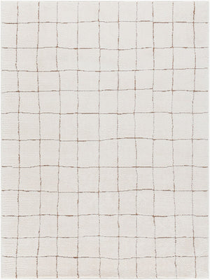 Livabliss Cascade Machine Woven Polyester Area Rug High-low Grid Texture for Living Rooms Ivory, Brown 2'7" x 12' PNWCS2300-2712