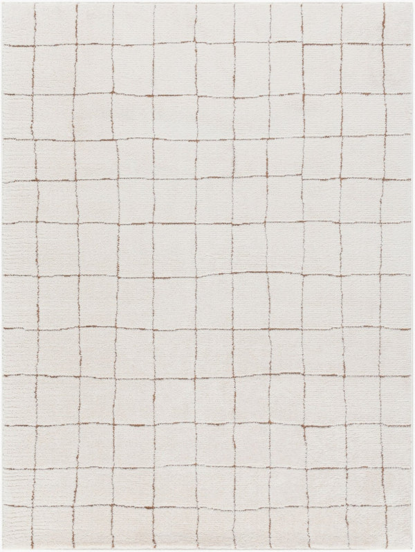 Livabliss Cascade Machine Woven Polyester Area Rug High-low Grid Texture for Living Rooms Ivory, Brown 2'7" x 12' PNWCS2300-2712