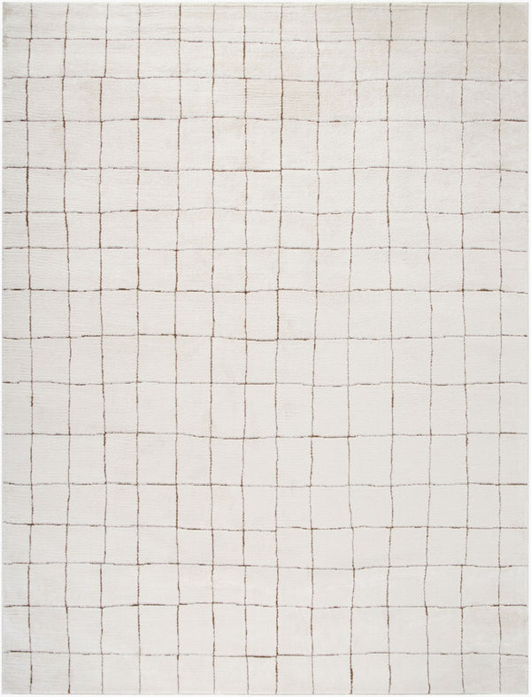 Livabliss Cascade Machine Woven Polyester Area Rug High-low Grid Texture for Living Rooms Ivory, Brown 9'2" x 12' PNWCS2300-9212
