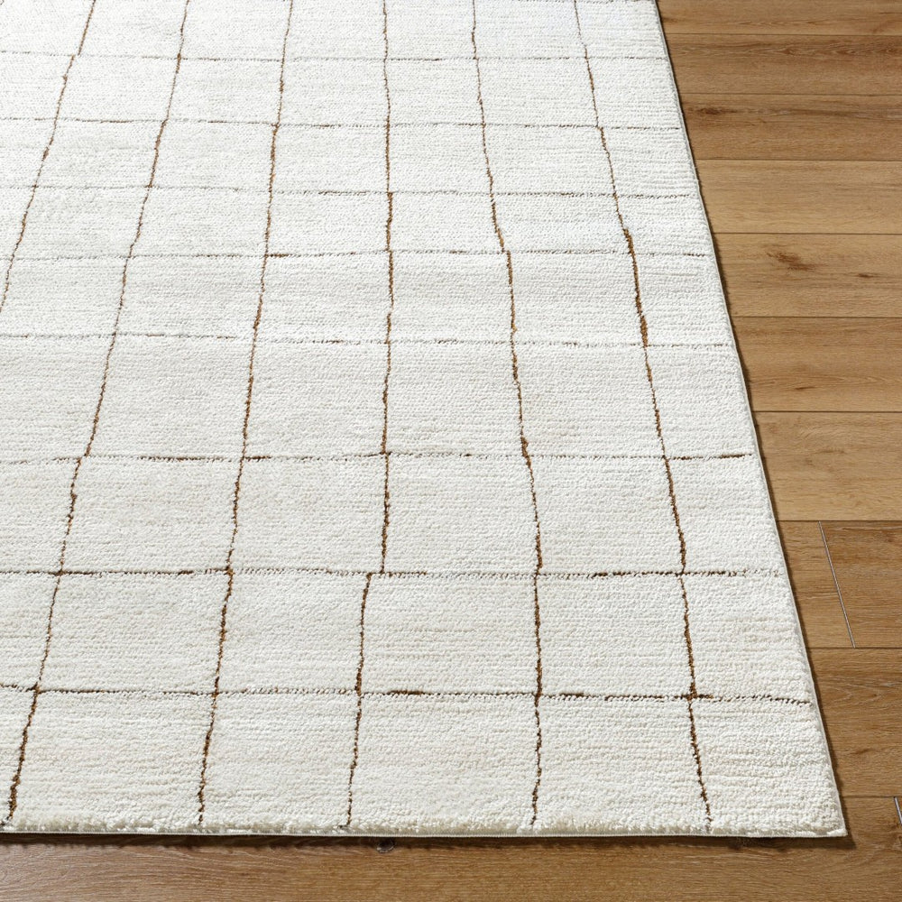 Livabliss Cascade Machine Woven Polyester Area Rug High-low Grid Texture for Living Rooms Ivory, Brown 2'7" x 12' PNWCS2300-2712