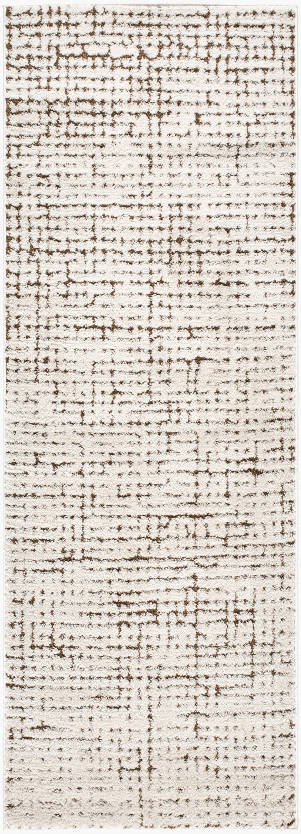 Livabliss Cascade Minimalist Polyester Area Rug Earthy Grid Pattern for Living Room Dining Space Ivory, Brown 2'7" x 10' PNWCS2301-2710