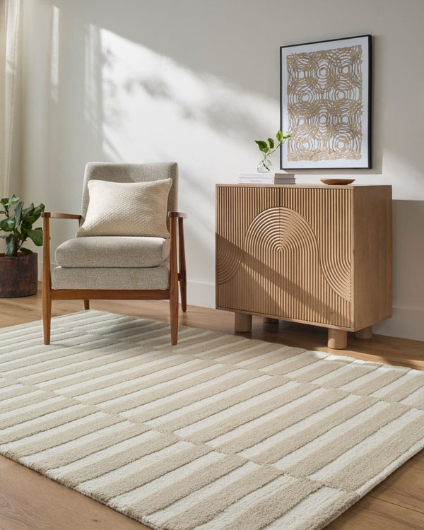 Livabliss Idaho Hand Tufted Wool Rug Minimalist Modern Artisan Accent for Entryway or Bath Tan, Ivory 9' x 12' PNWID2301-912