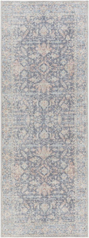Livabliss Olympic Turkish Machine Woven Area Rug Geometric Filigree for Transitional Living Rooms Charcoal, Sky B 2'7" x 7'3" PNWOL2304-2773