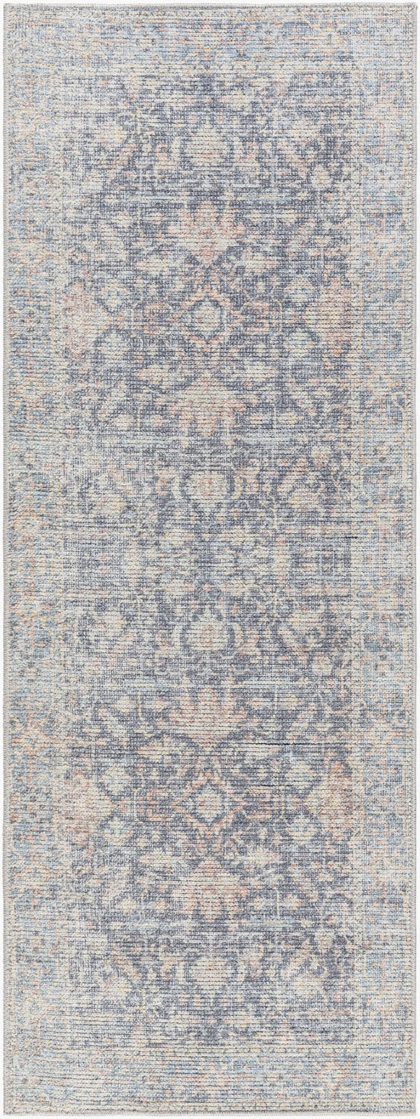 Livabliss Olympic Turkish Machine Woven Area Rug Geometric Filigree for Transitional Living Rooms Charcoal, Sky B 2'7" x 7'3" PNWOL2304-2773