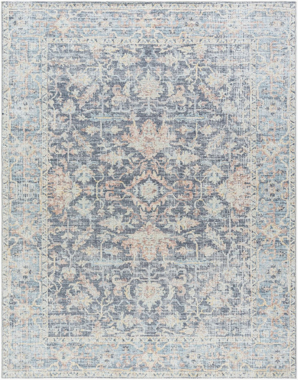 Livabliss Olympic Turkish Machine Woven Area Rug Geometric Filigree for Transitional Living Rooms Charcoal, Sky B 7'10" x 10' PNWOL2304-71010